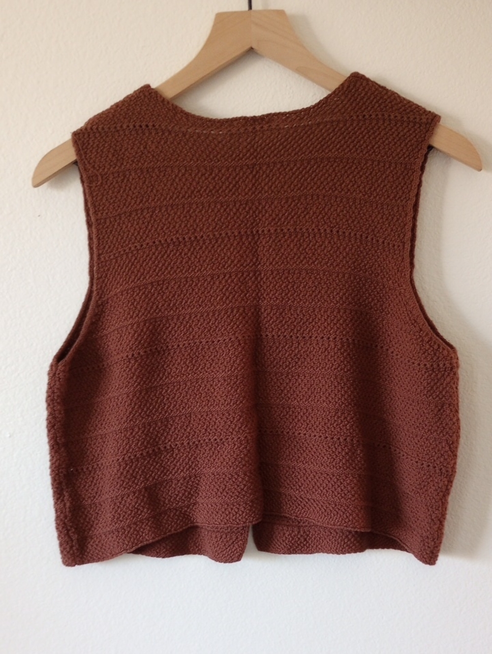 Chocolate Brown Sweater Vest, Cropped,Button Front With Open Detail, Size Medium - Picture 4 of 5